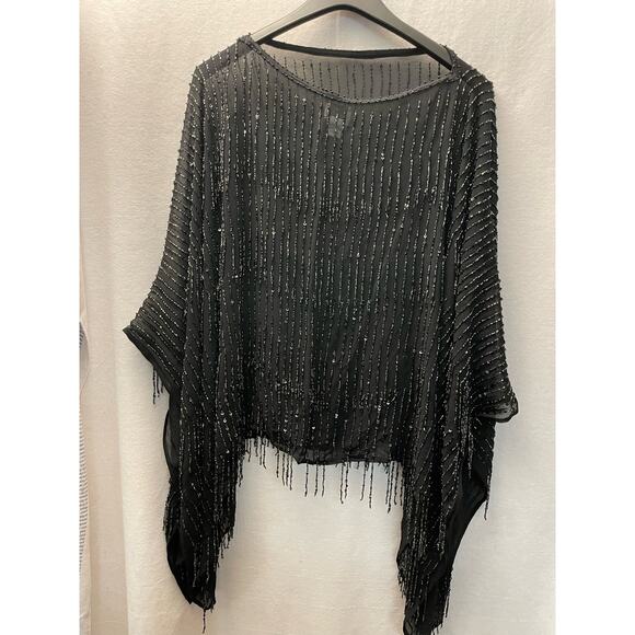 Chicos black beaded luxury fancy  top one size 100% rayon - Picture 5 of 5